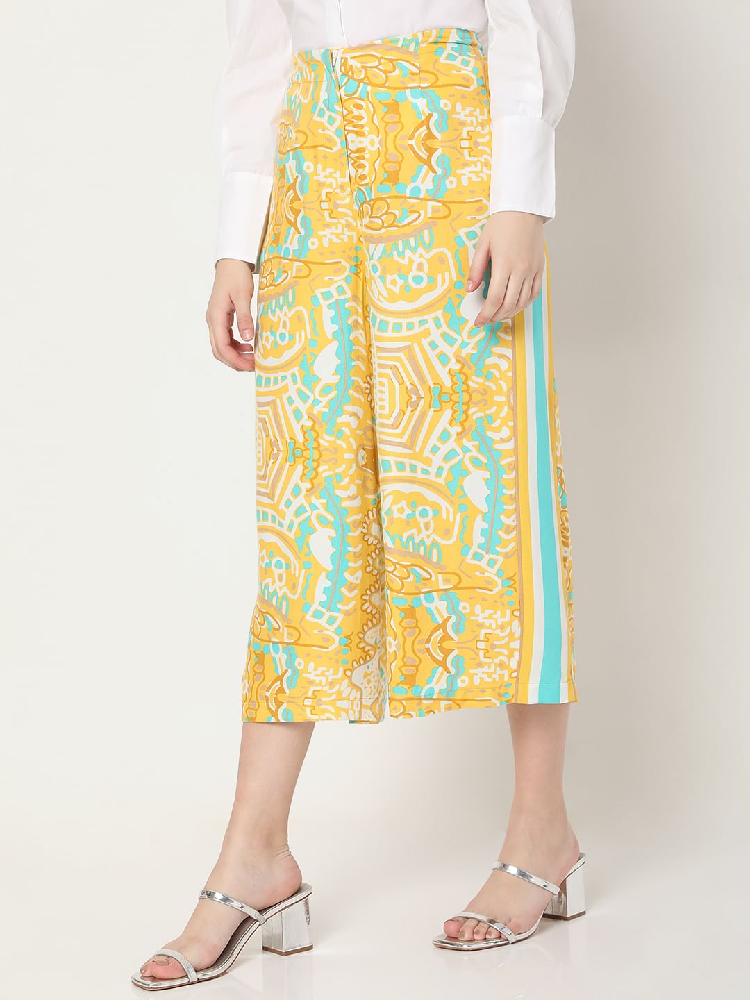 Yellow Abstract Print Co-Ord Set Culottes