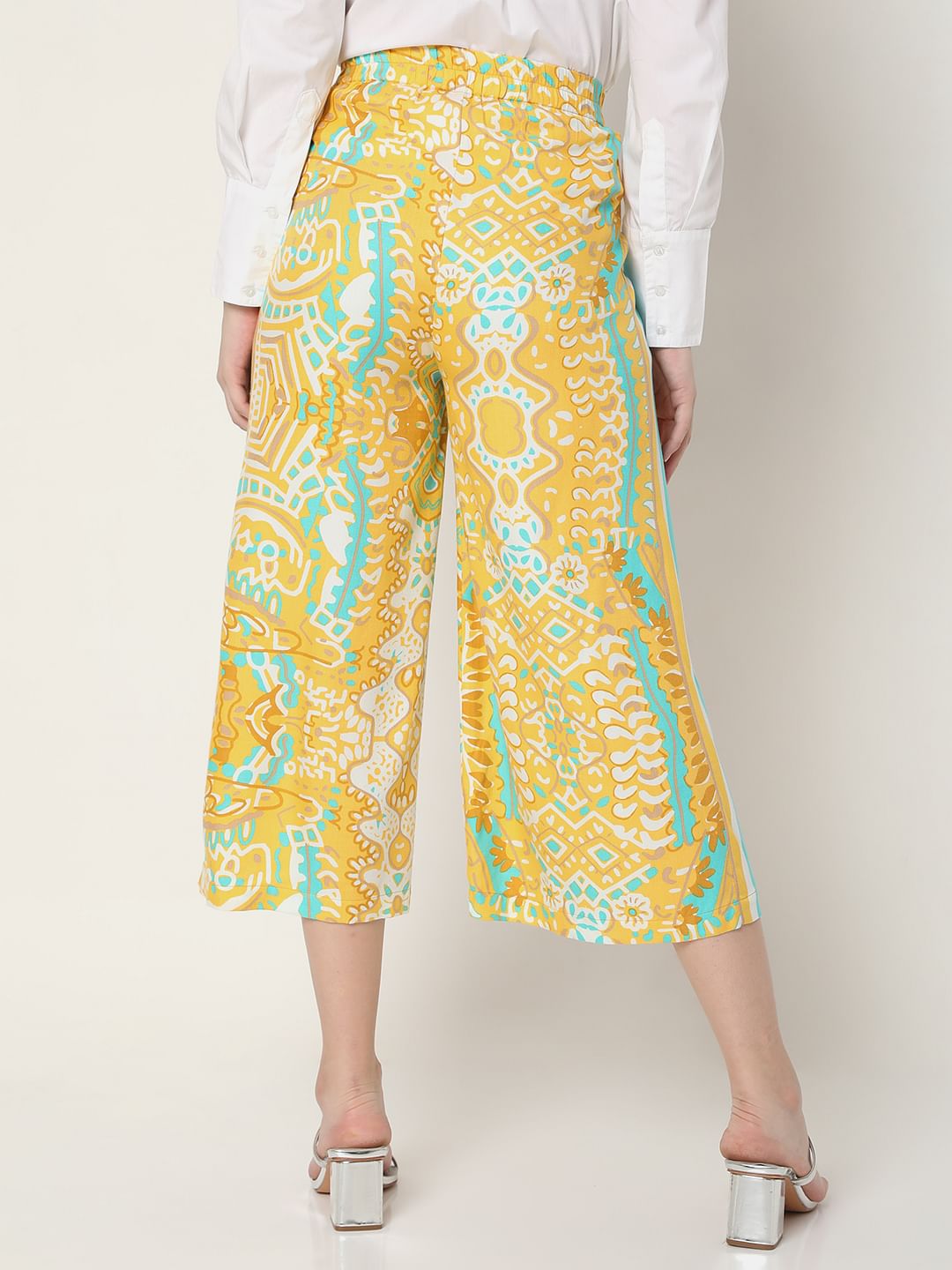 Yellow Abstract Print Co-Ord Set Culottes