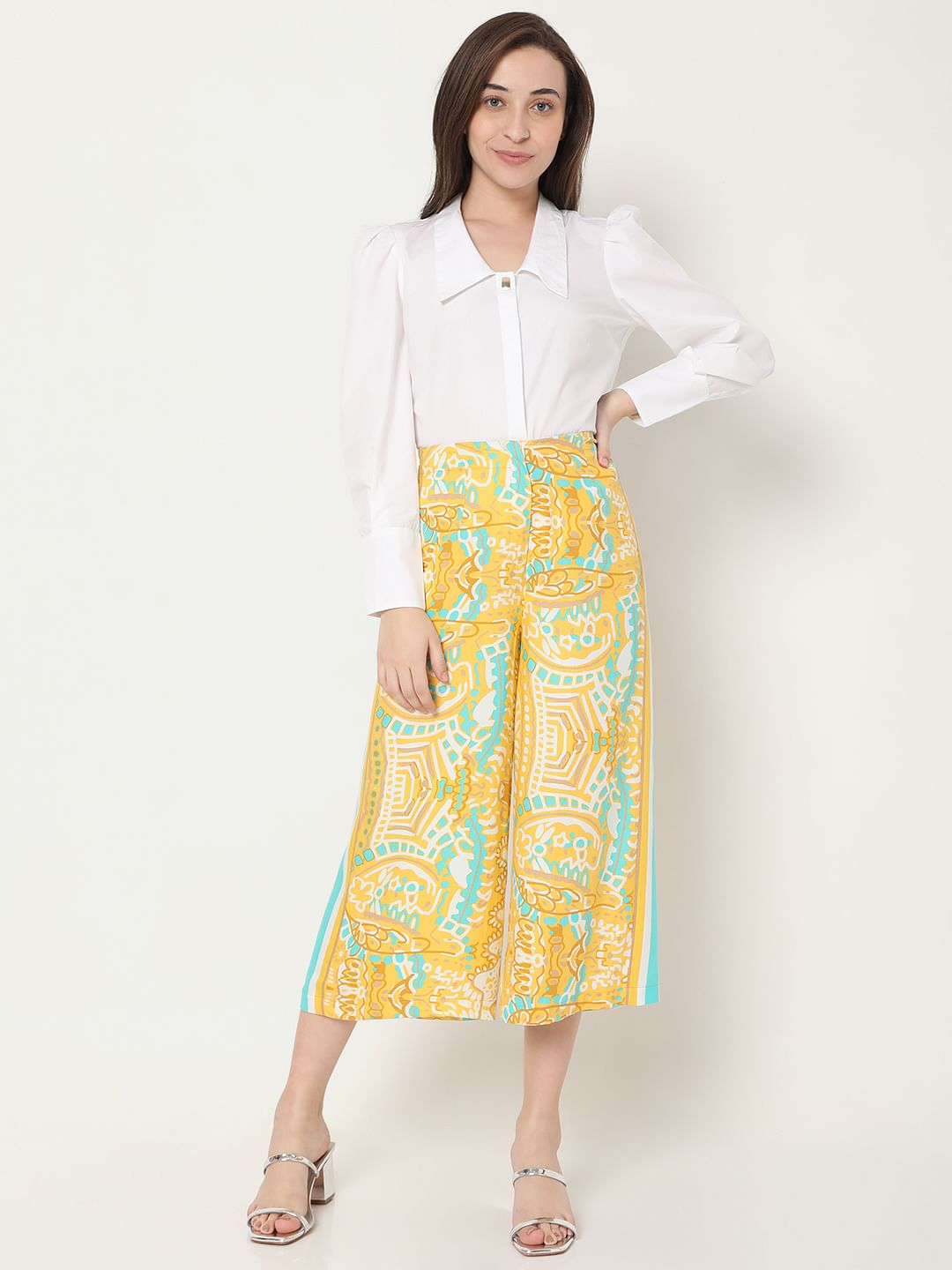 Yellow Abstract Print Co-Ord Set Culottes