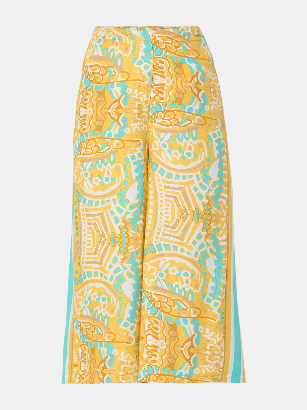 Yellow Abstract Print Co-Ord Set Culottes