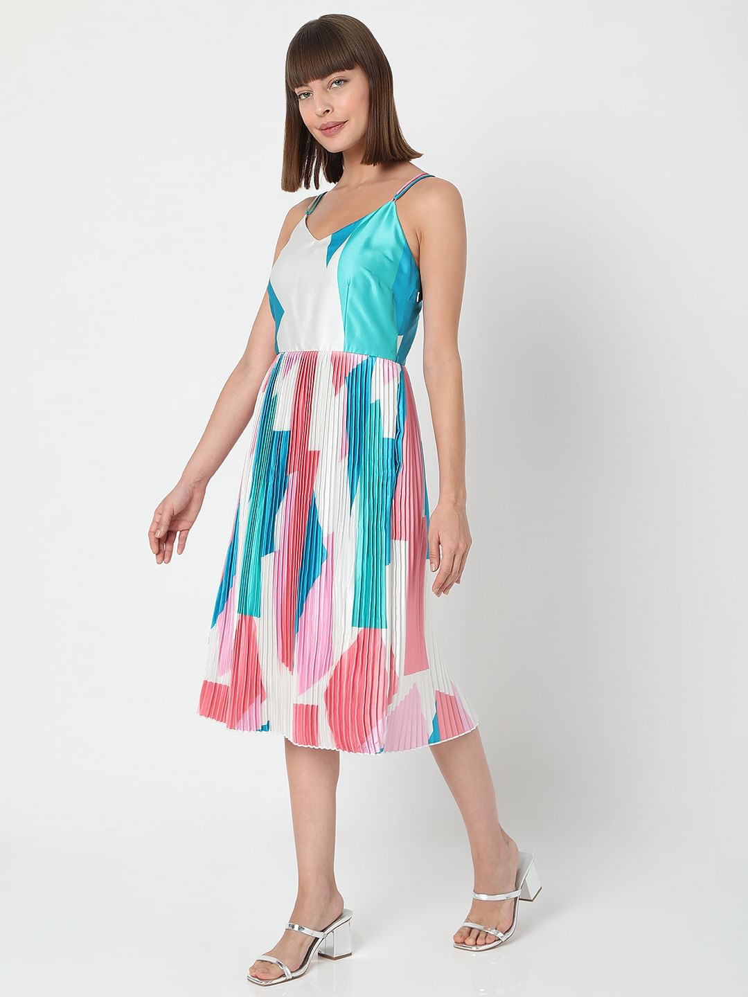 White Pleated Midi Dress