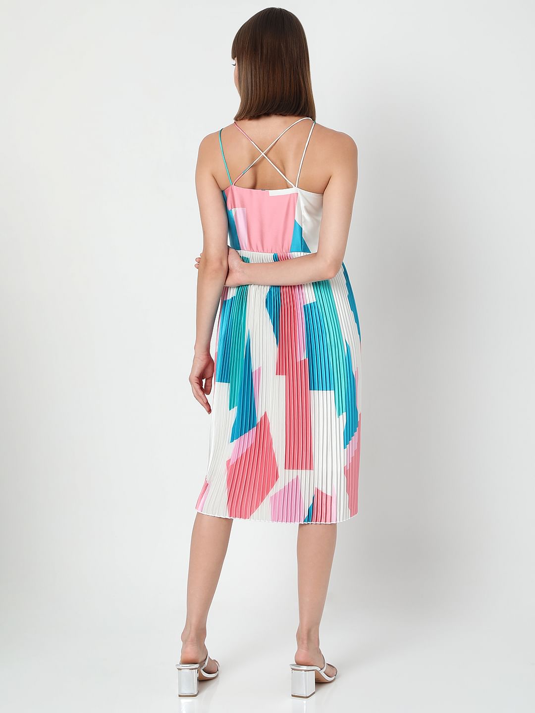 White Pleated Midi Dress