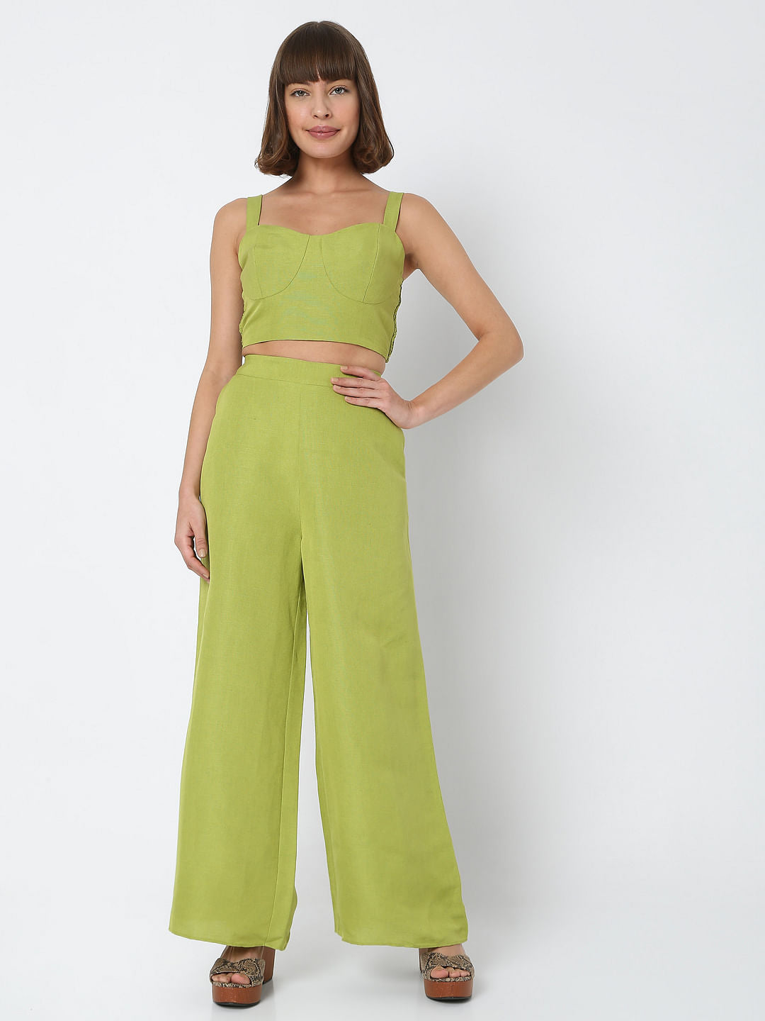 Green High Rise Wide Leg Co-Ord Pants
