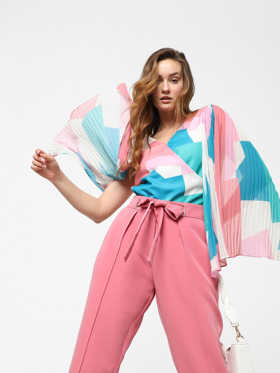 White Abstract Print Top