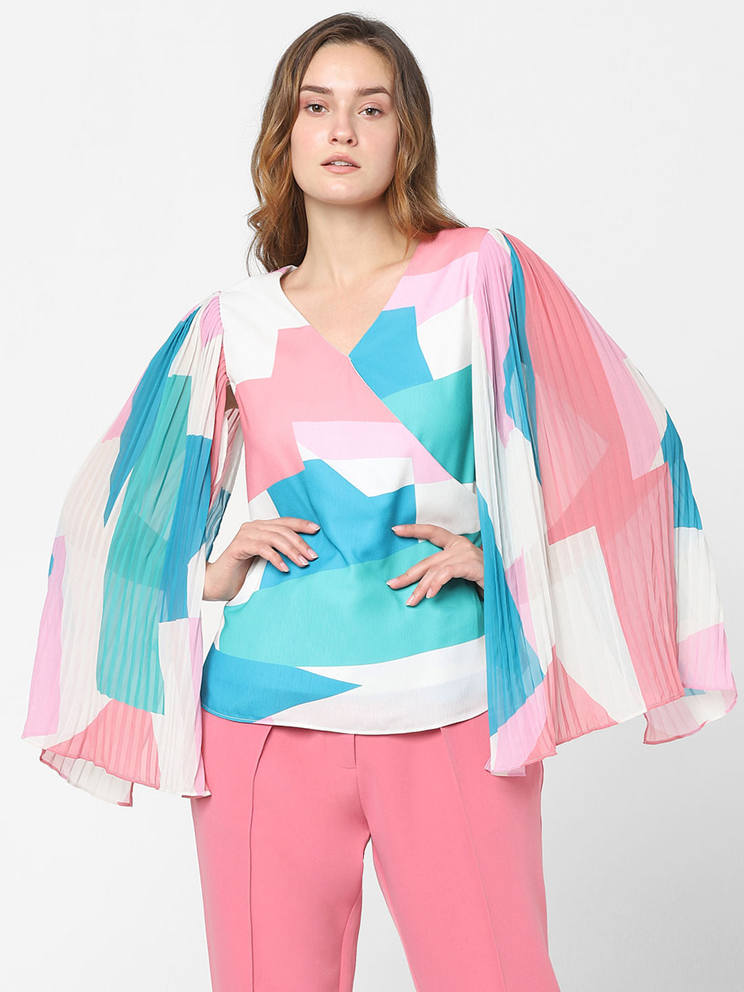 White Abstract Print Top