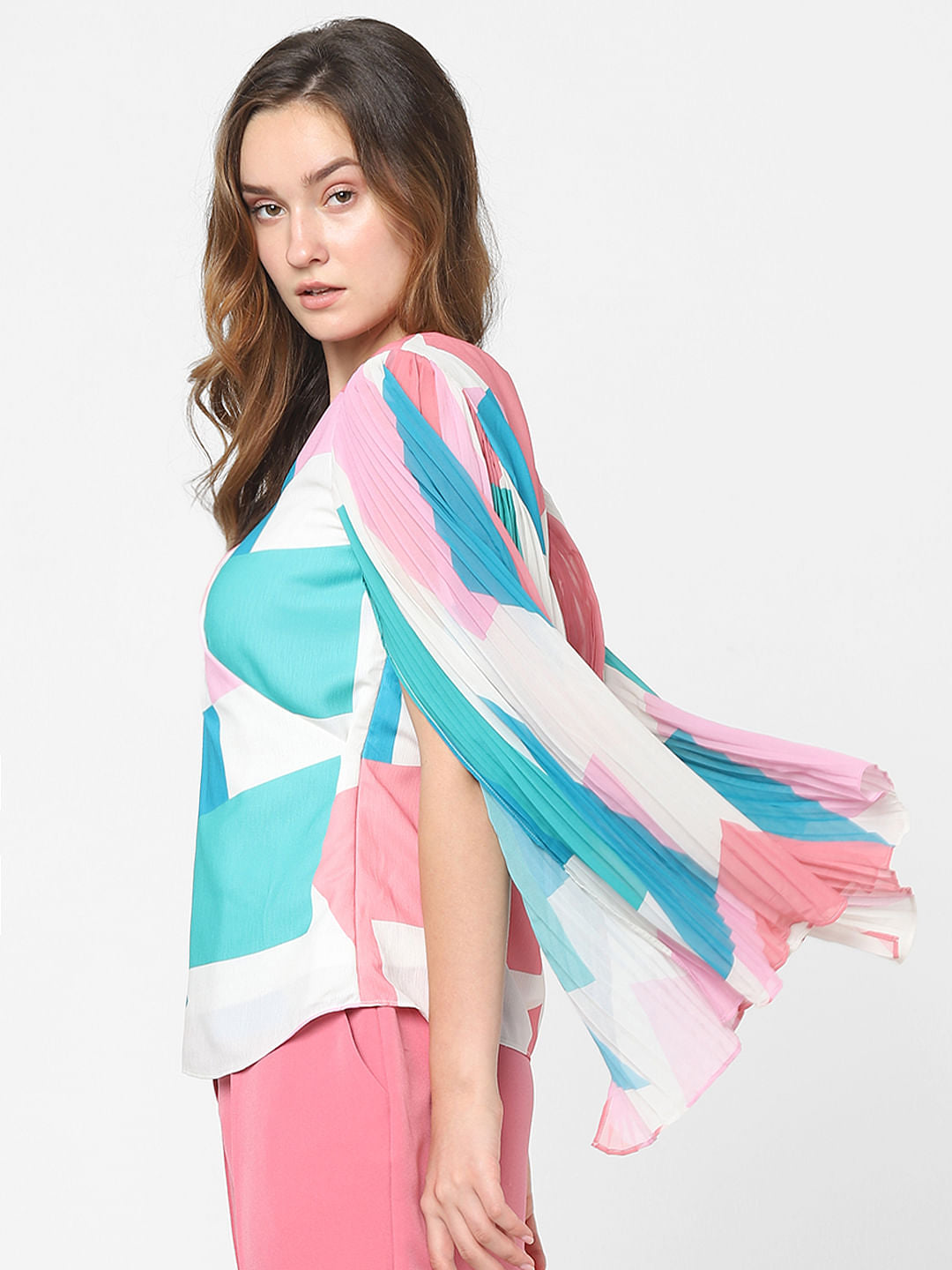 White Abstract Print Top