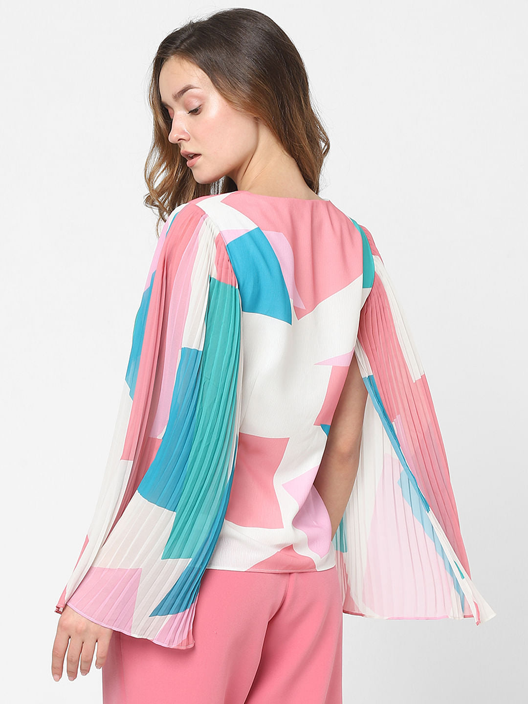 White Abstract Print Top