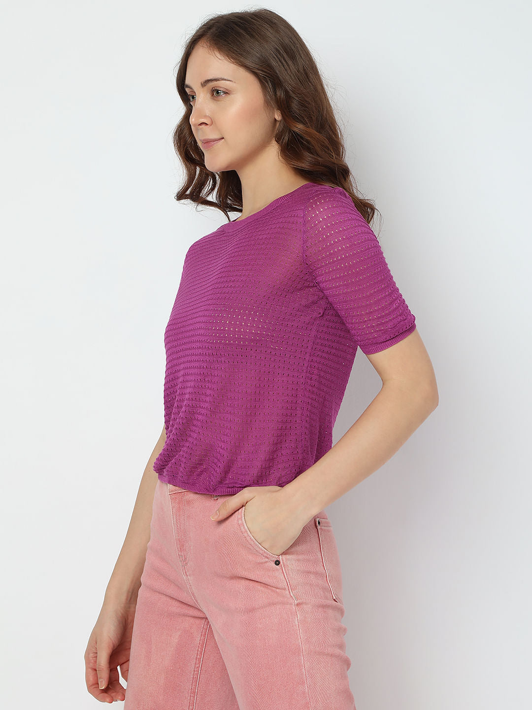 Purple Textured Knit Top