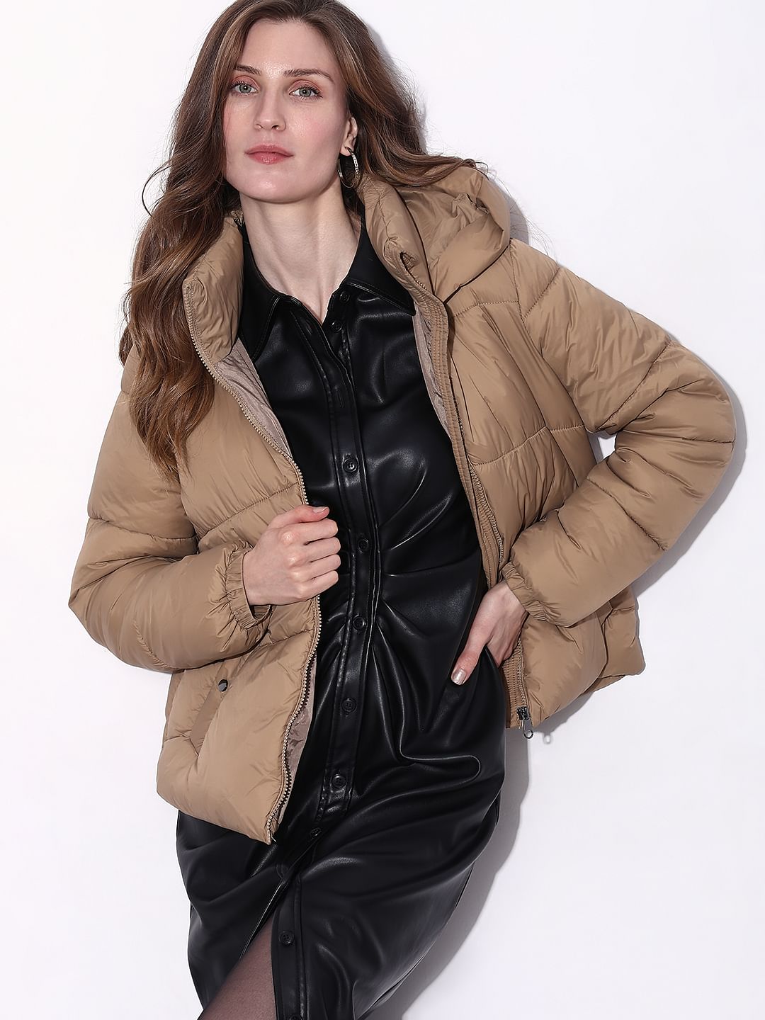 Brown Hooded Puffer Jacket