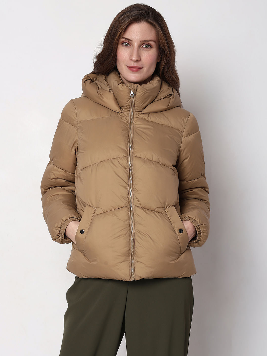 Brown Hooded Puffer Jacket