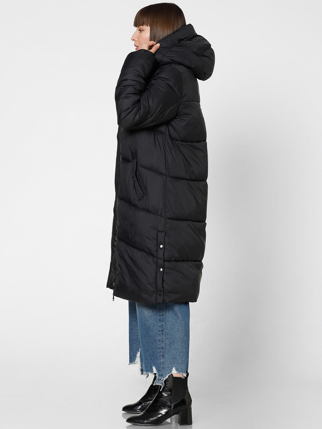 Black Long Hooded Puffer Coat