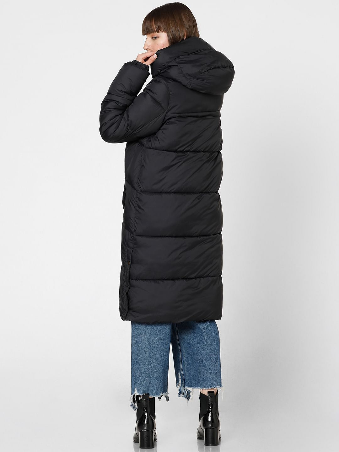 Black Long Hooded Puffer Coat