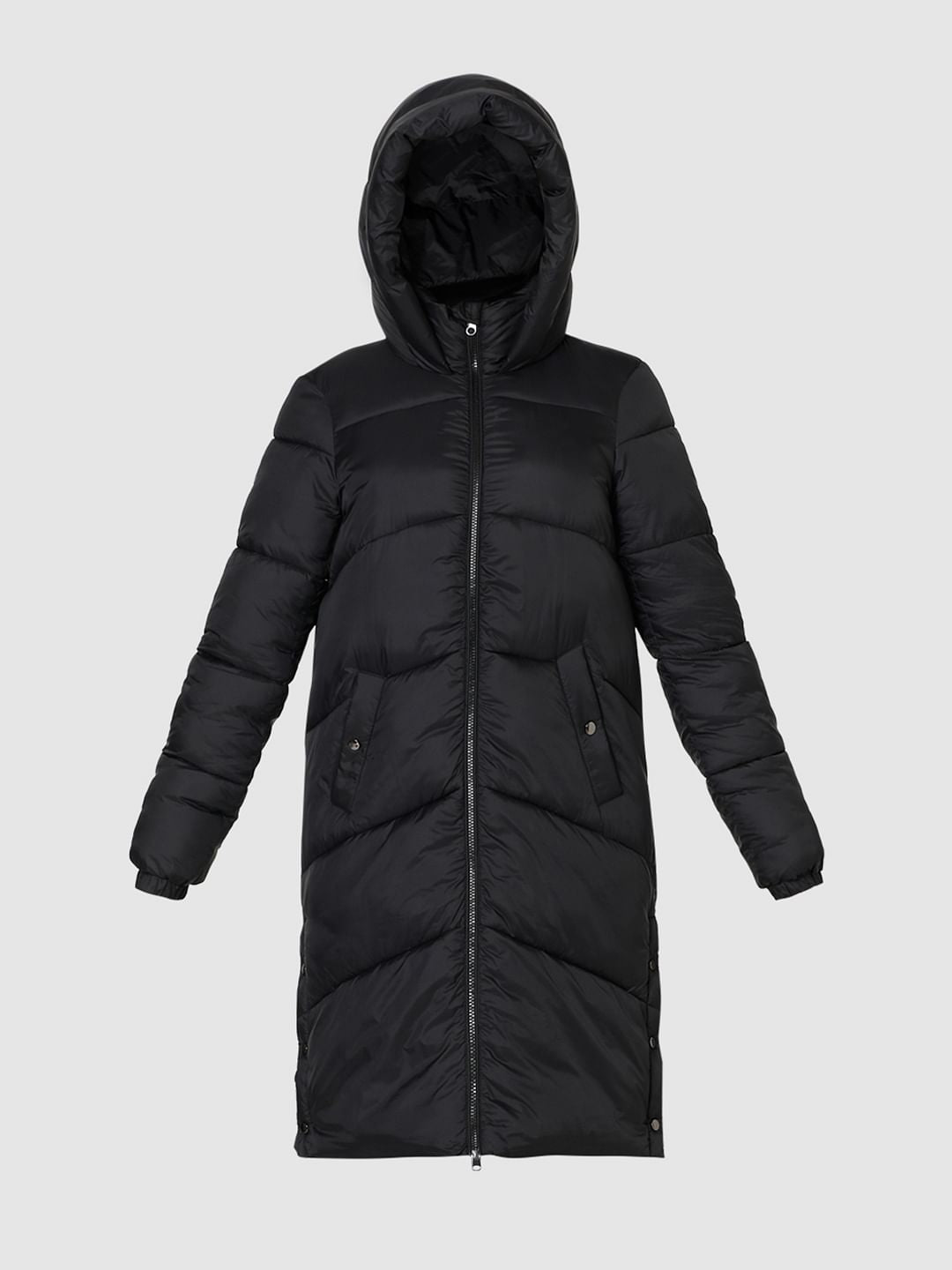 Black Long Hooded Puffer Coat