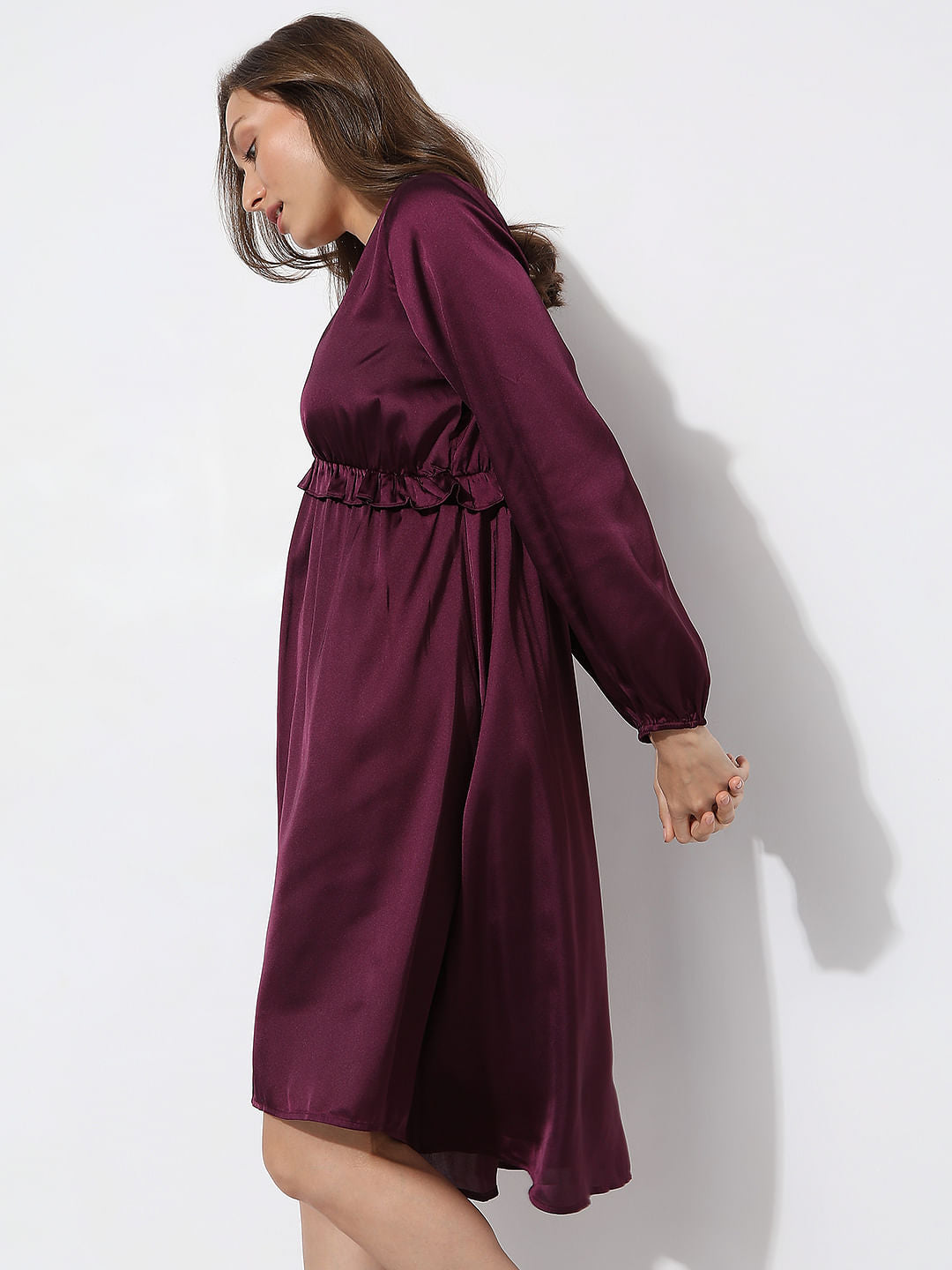 Dark Purple V-Neck Satin Dress