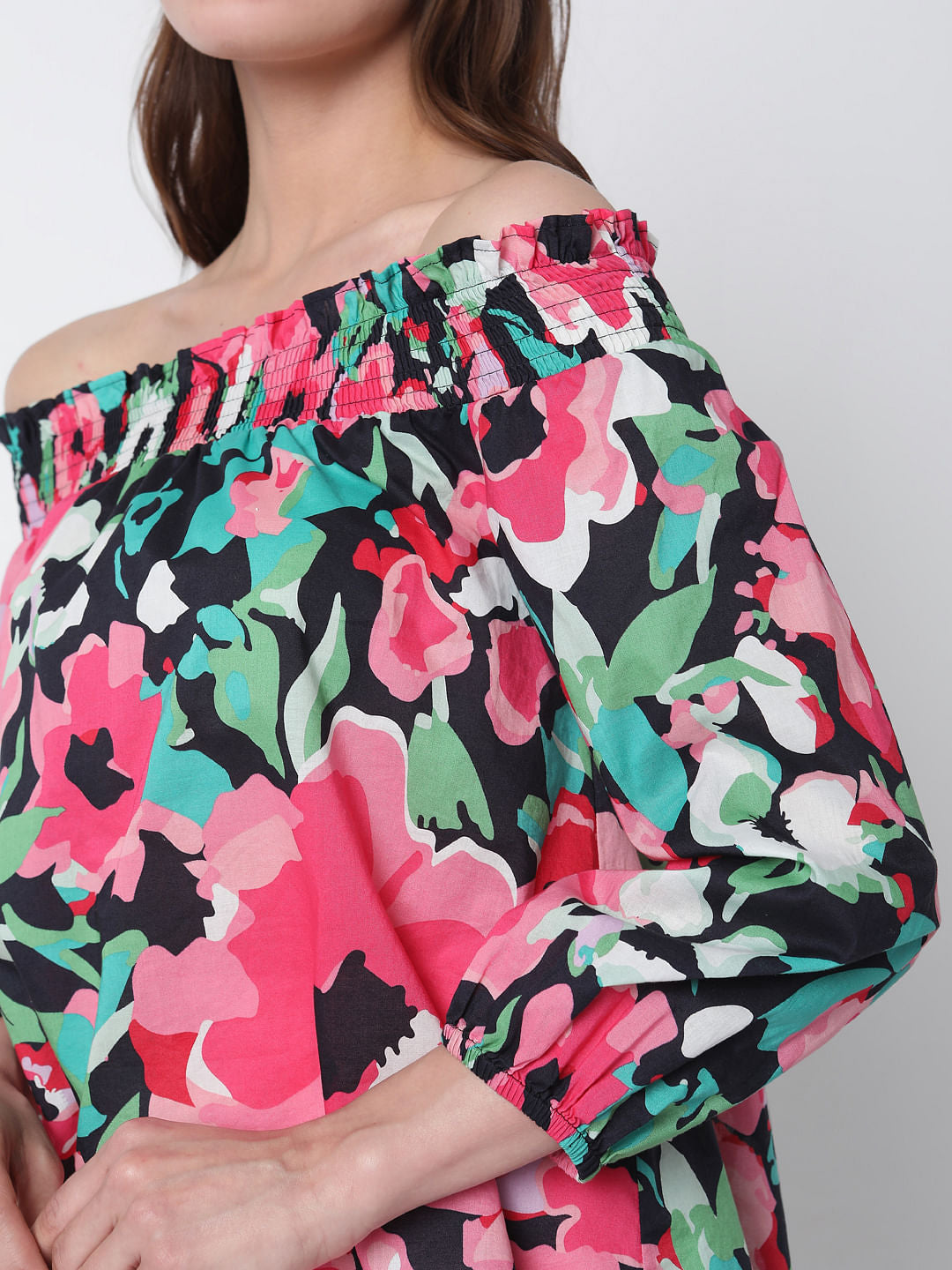 Pink Off-Shoulder Floral Top