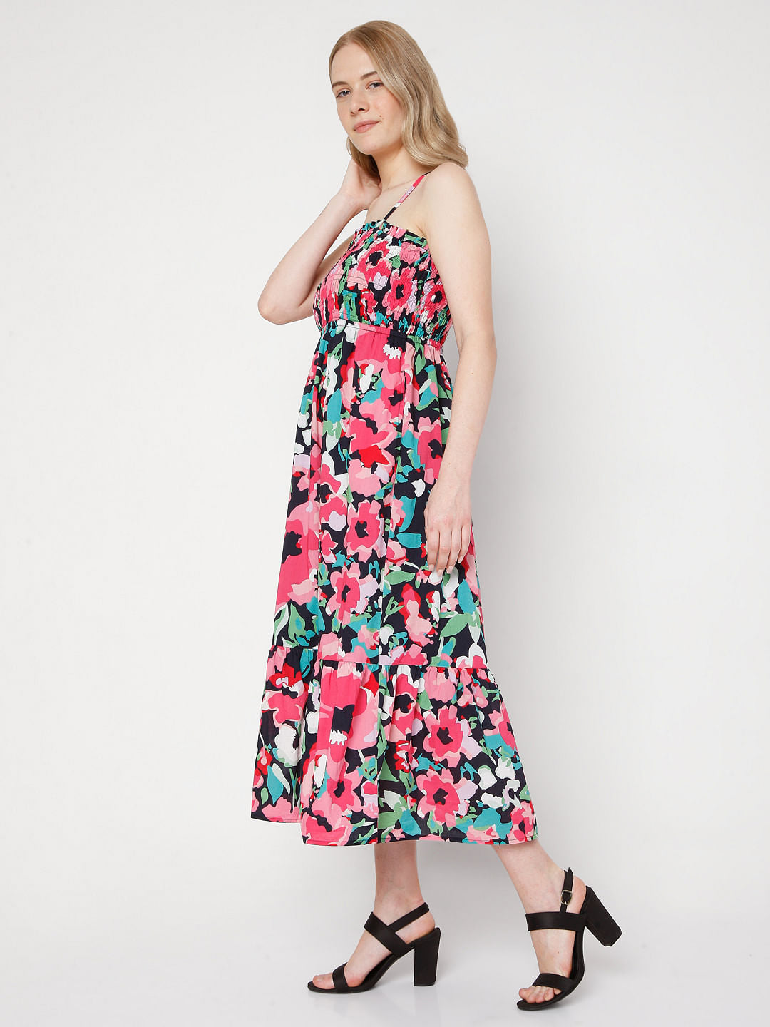 Pink Floral Strappy Dress