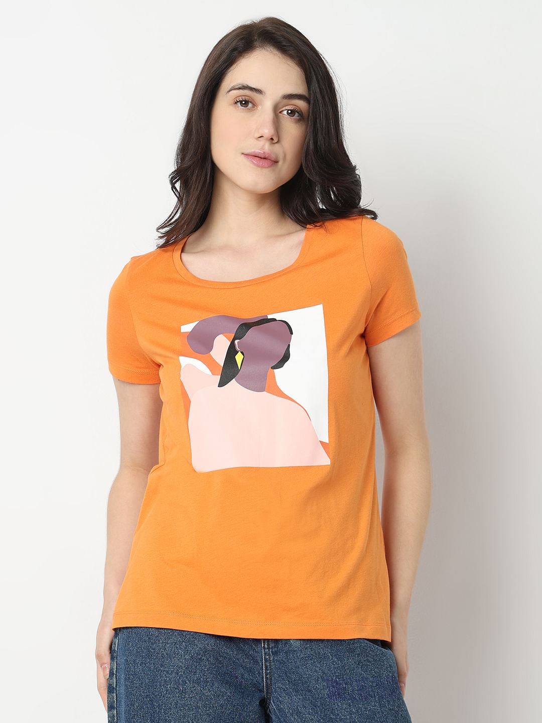 Orange Graphic Print T-Shirt
