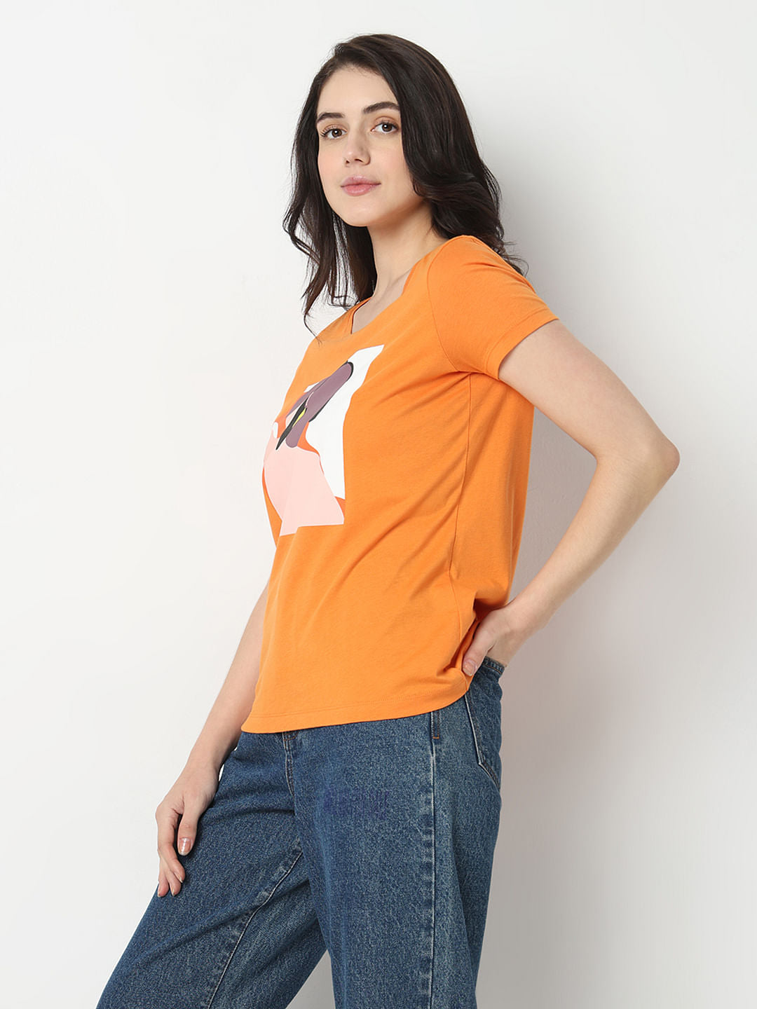 Orange Graphic Print T-Shirt
