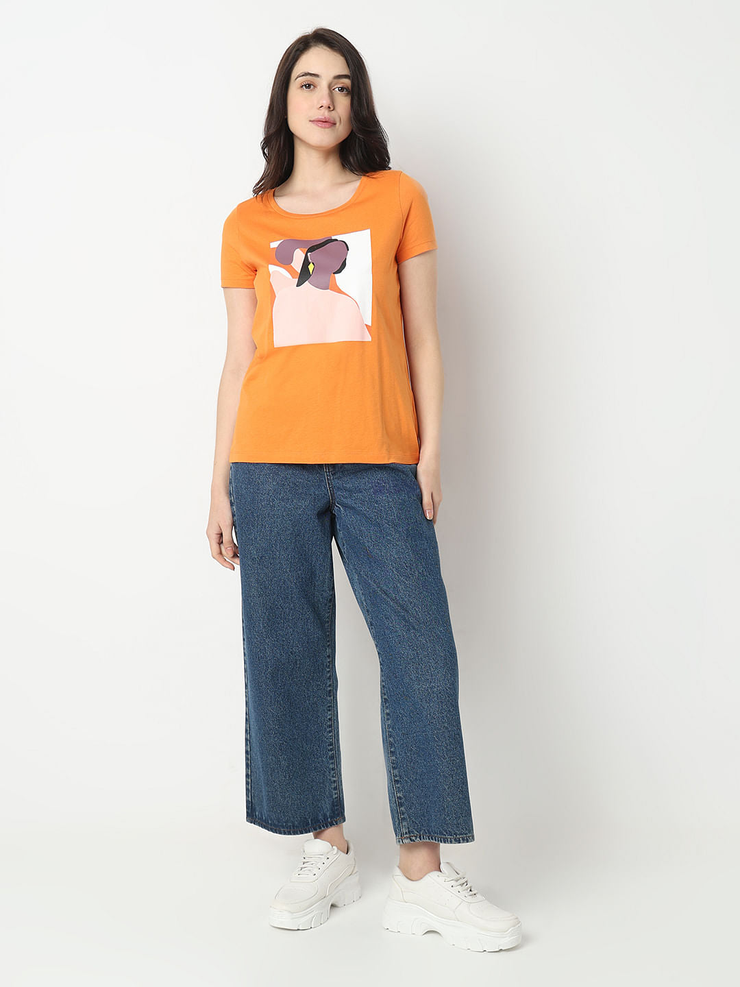 Orange Graphic Print T-Shirt