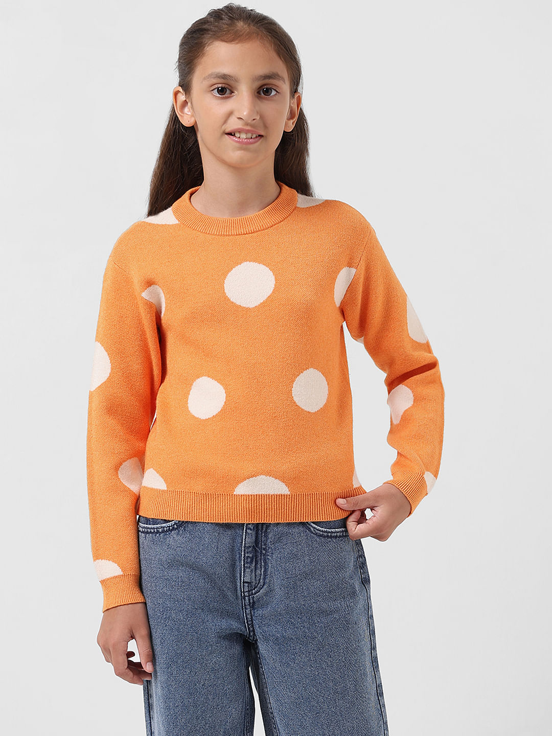 Girl Orange Polka Dot Pullover