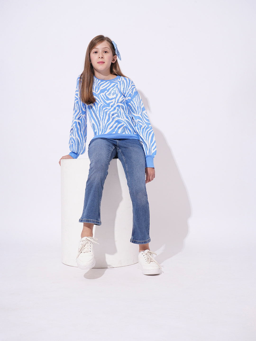 GIRLs Blue Zebra Print Pullover