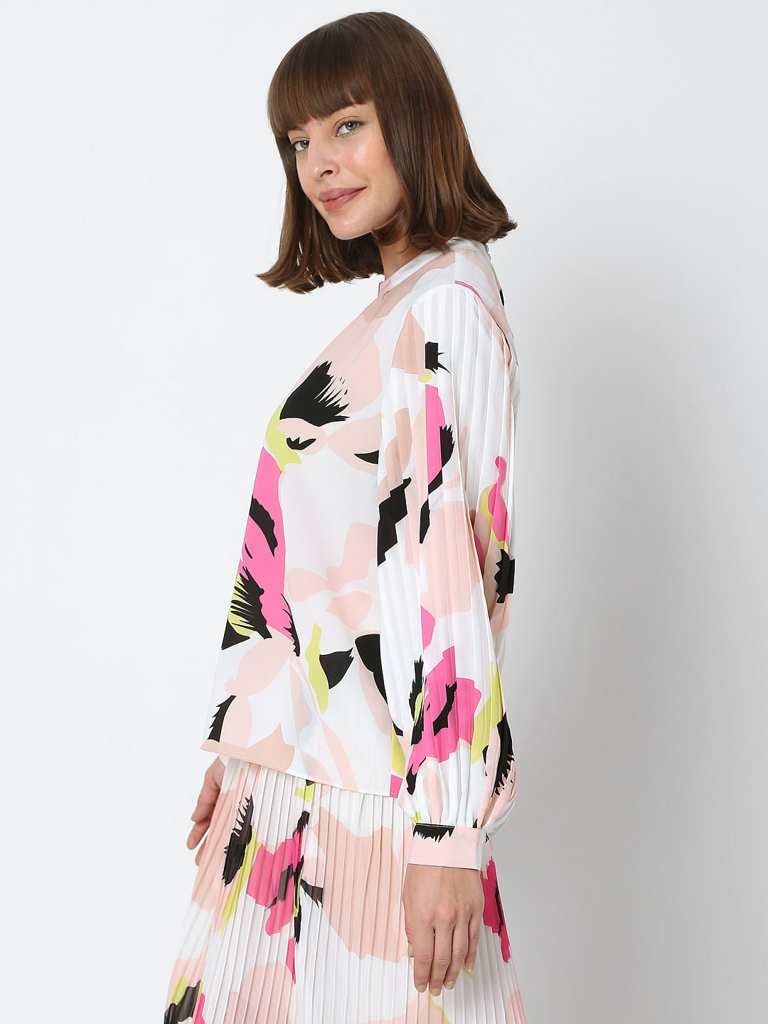 White Abstract Print Co-Ord Top