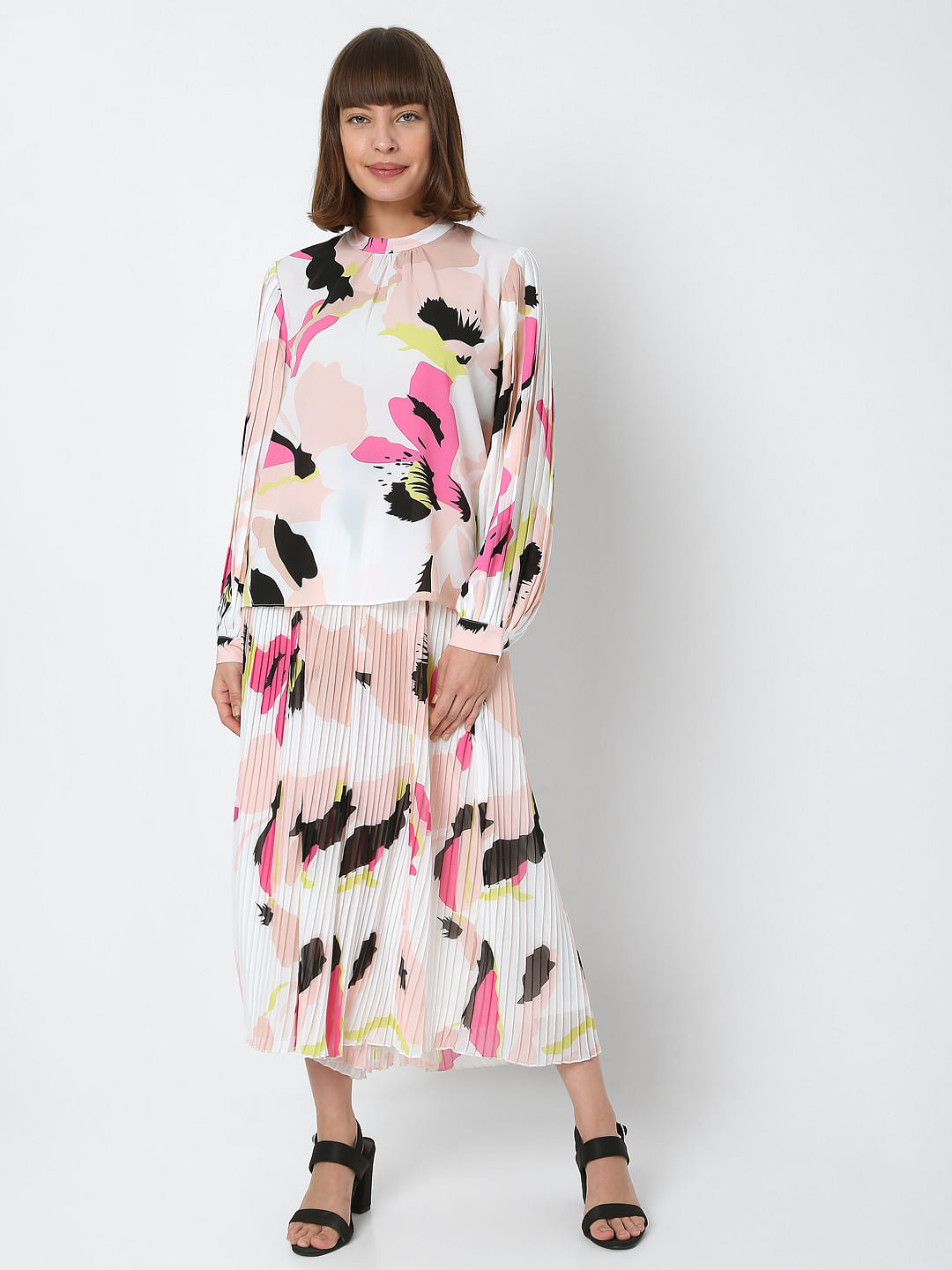 White Abstract Print Co-Ord Top