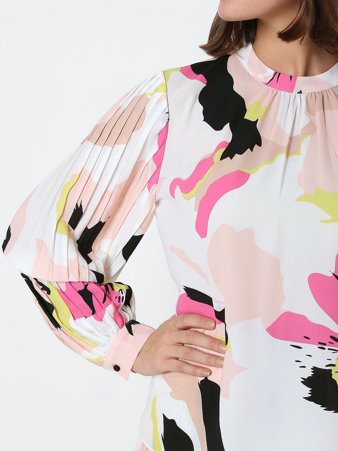 White Abstract Print Co-Ord Top