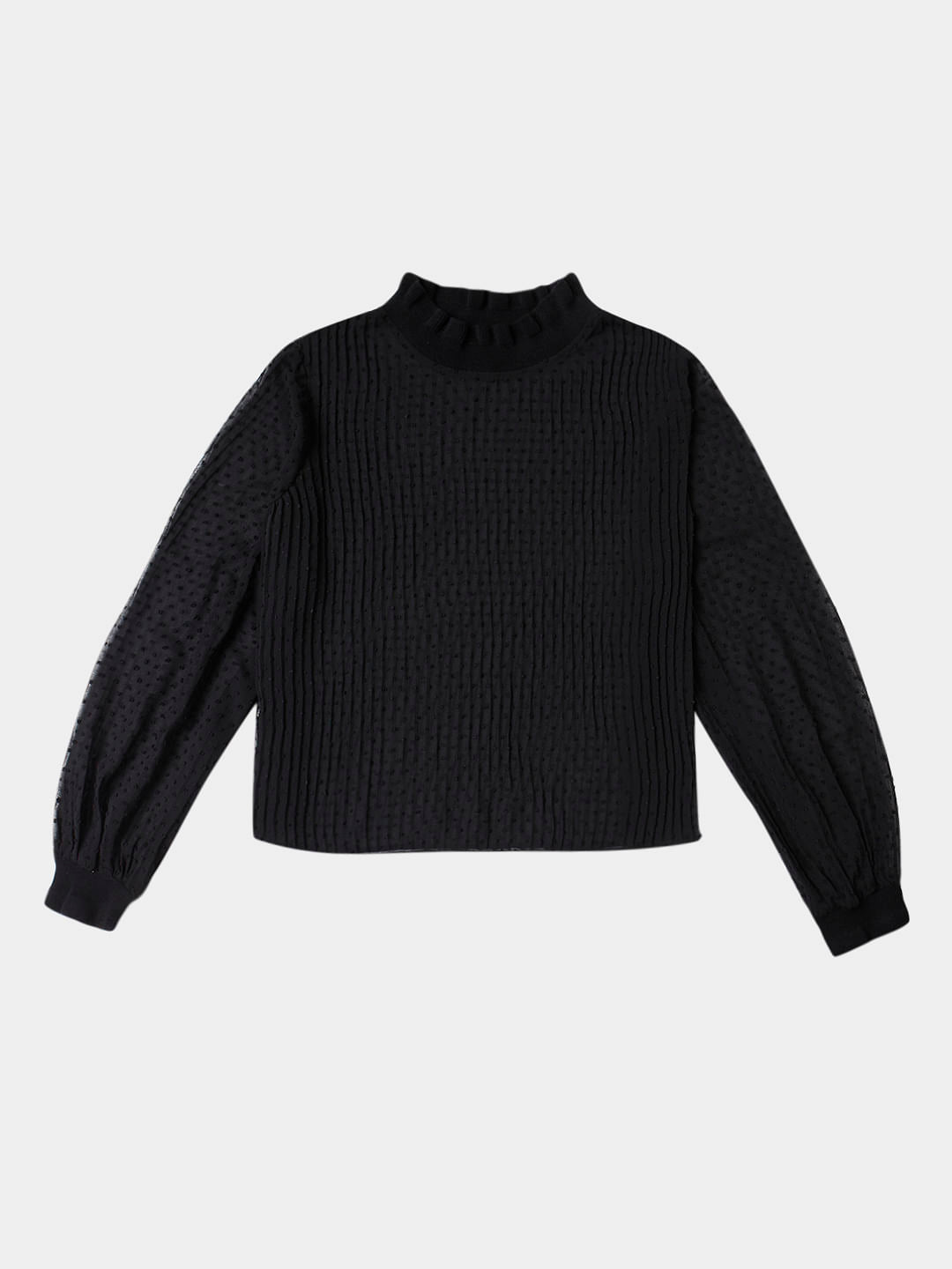 Black Dobby Pleated Top