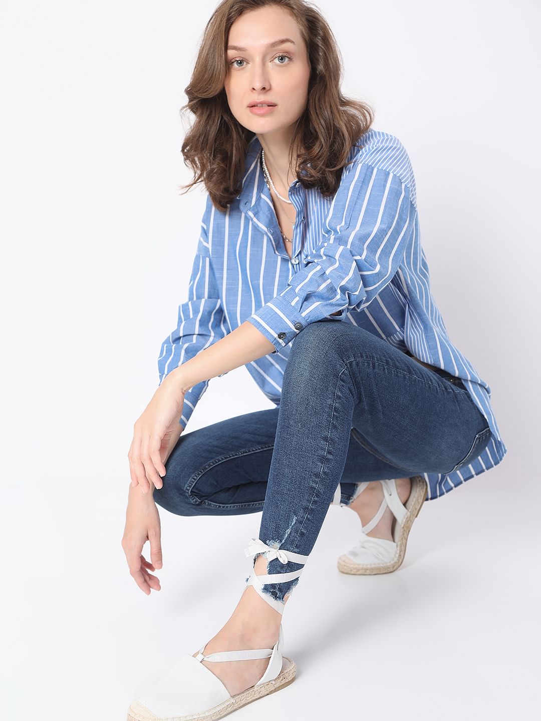 Blue Striped Hi-Low Shirt