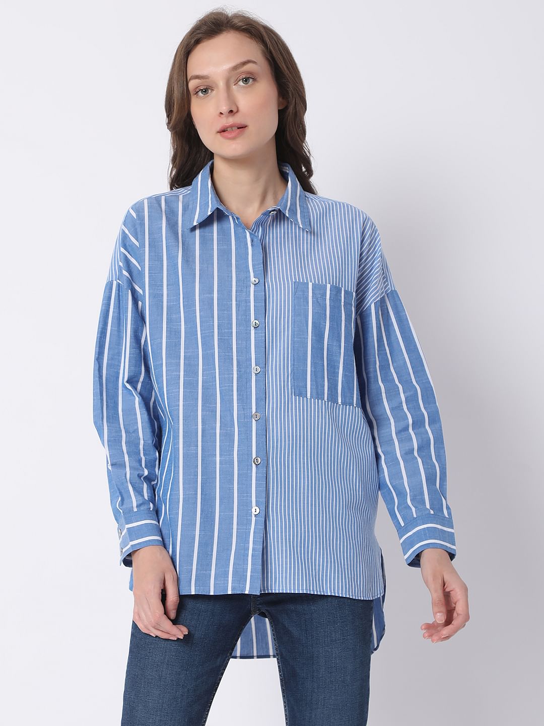 Blue Striped Hi-Low Shirt