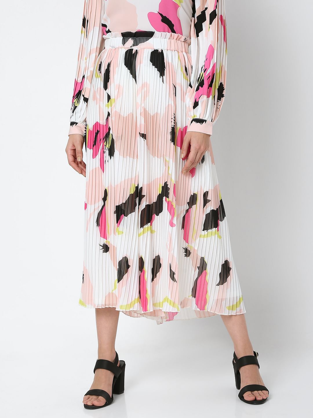 White High Rise Abstract Print Co-Ord Skirt