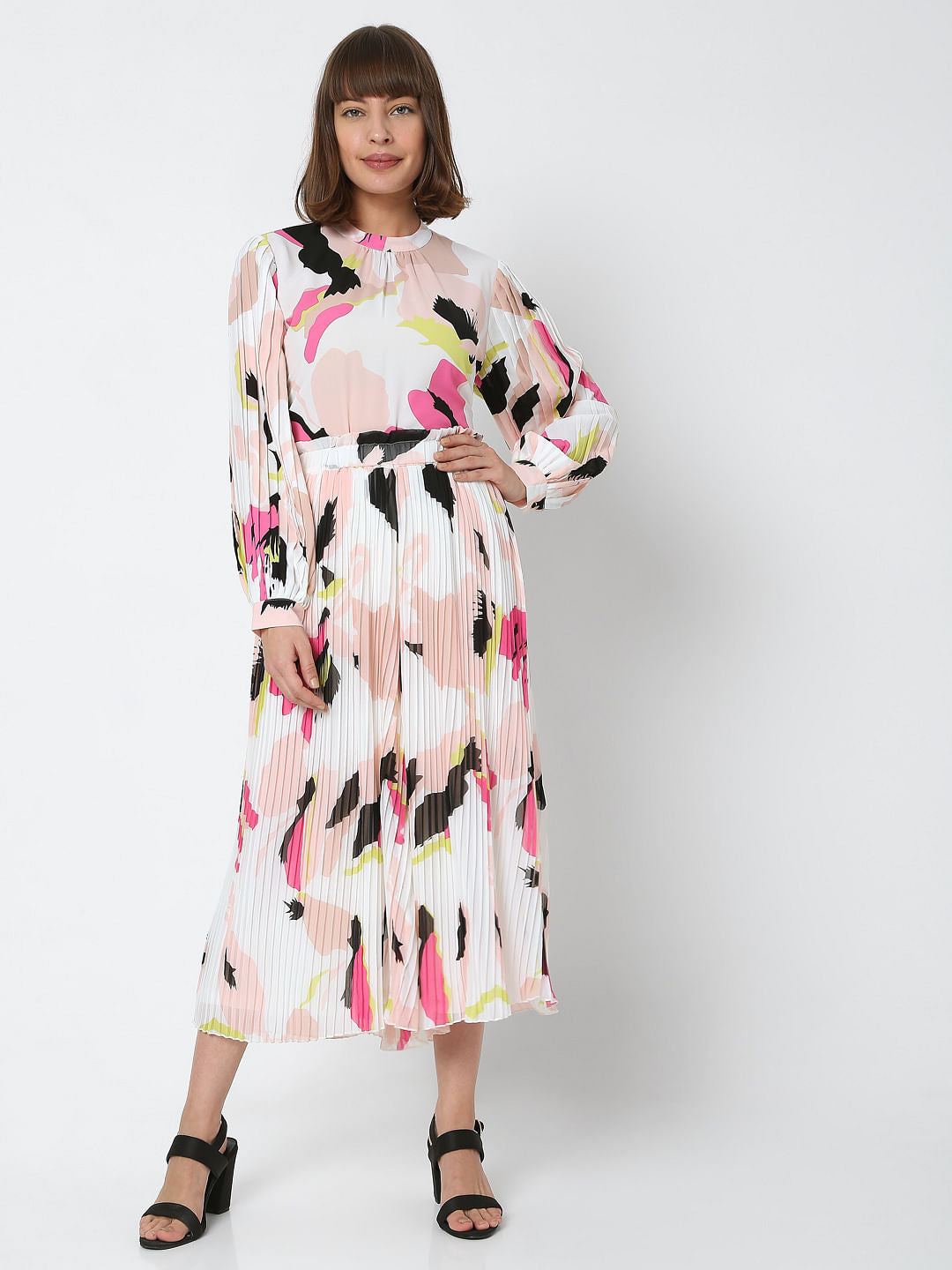 White High Rise Abstract Print Co-Ord Skirt