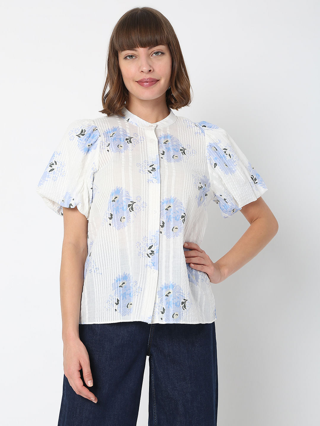 White Floral Print Shirt