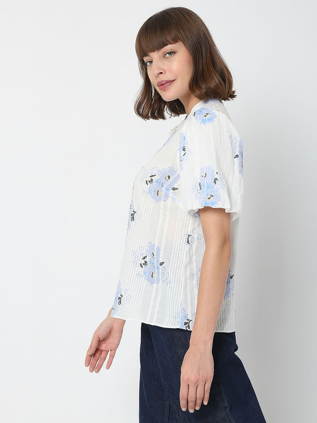 White Floral Print Shirt