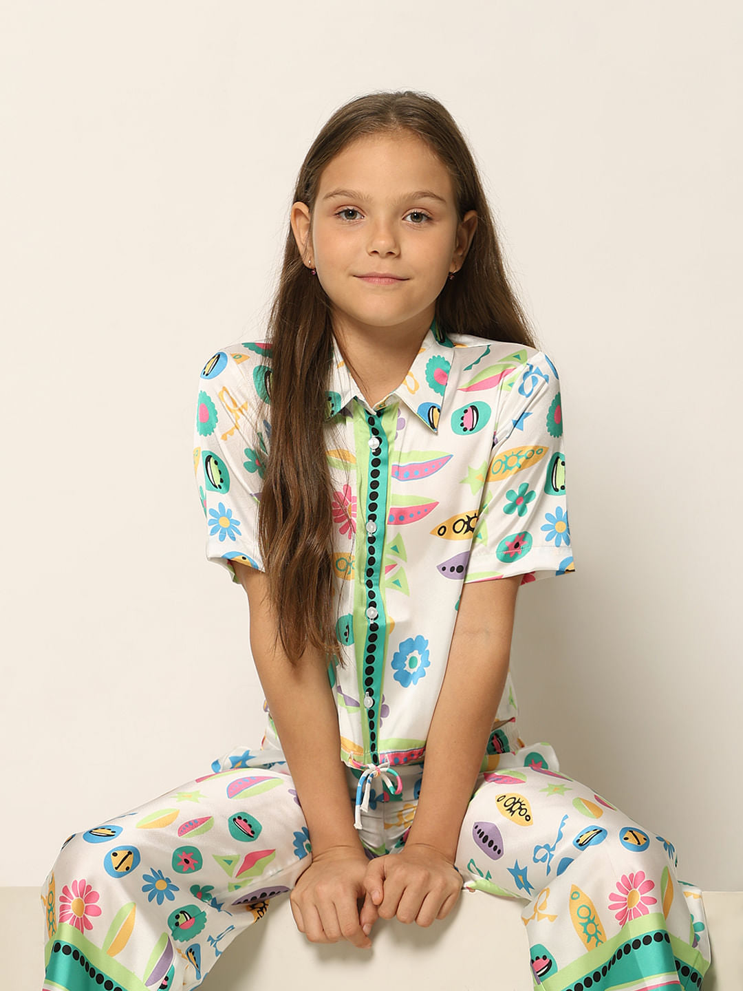 White Printed Co-Ord Set Shirt