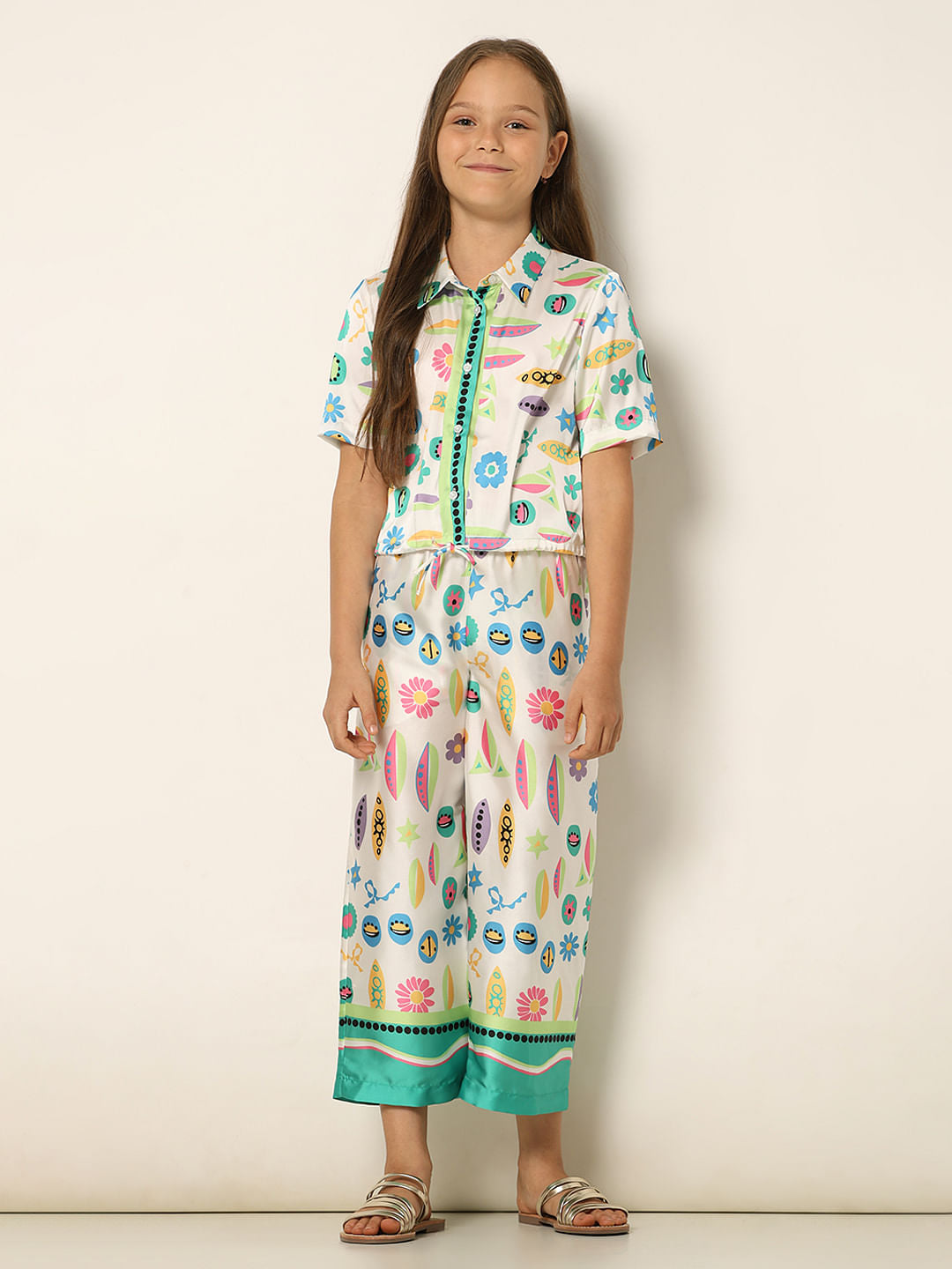 White Printed Co-Ord Set Shirt