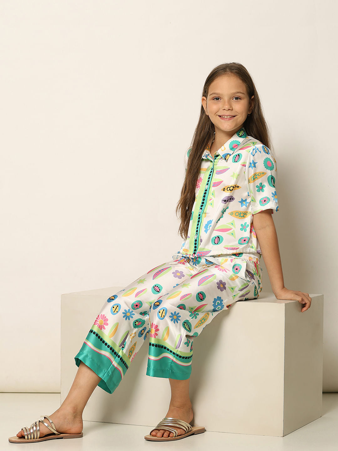 White Printed Co-Ord Set Pants - 5/6Y