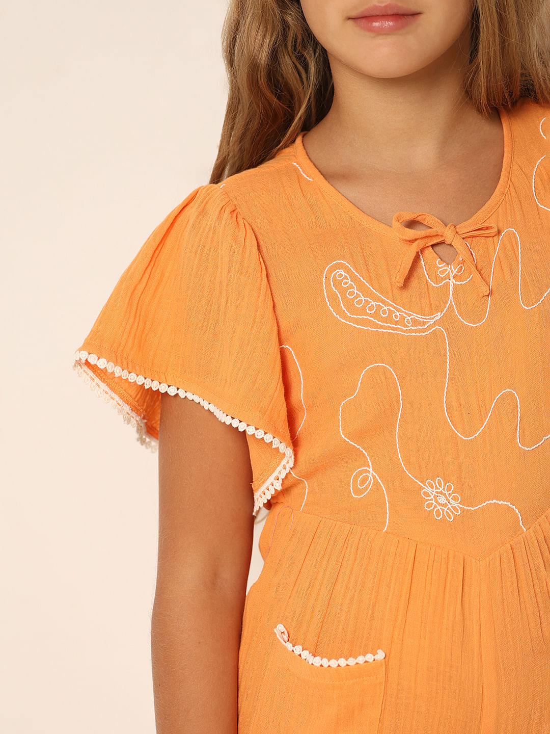Orange Embroidered Playsuit