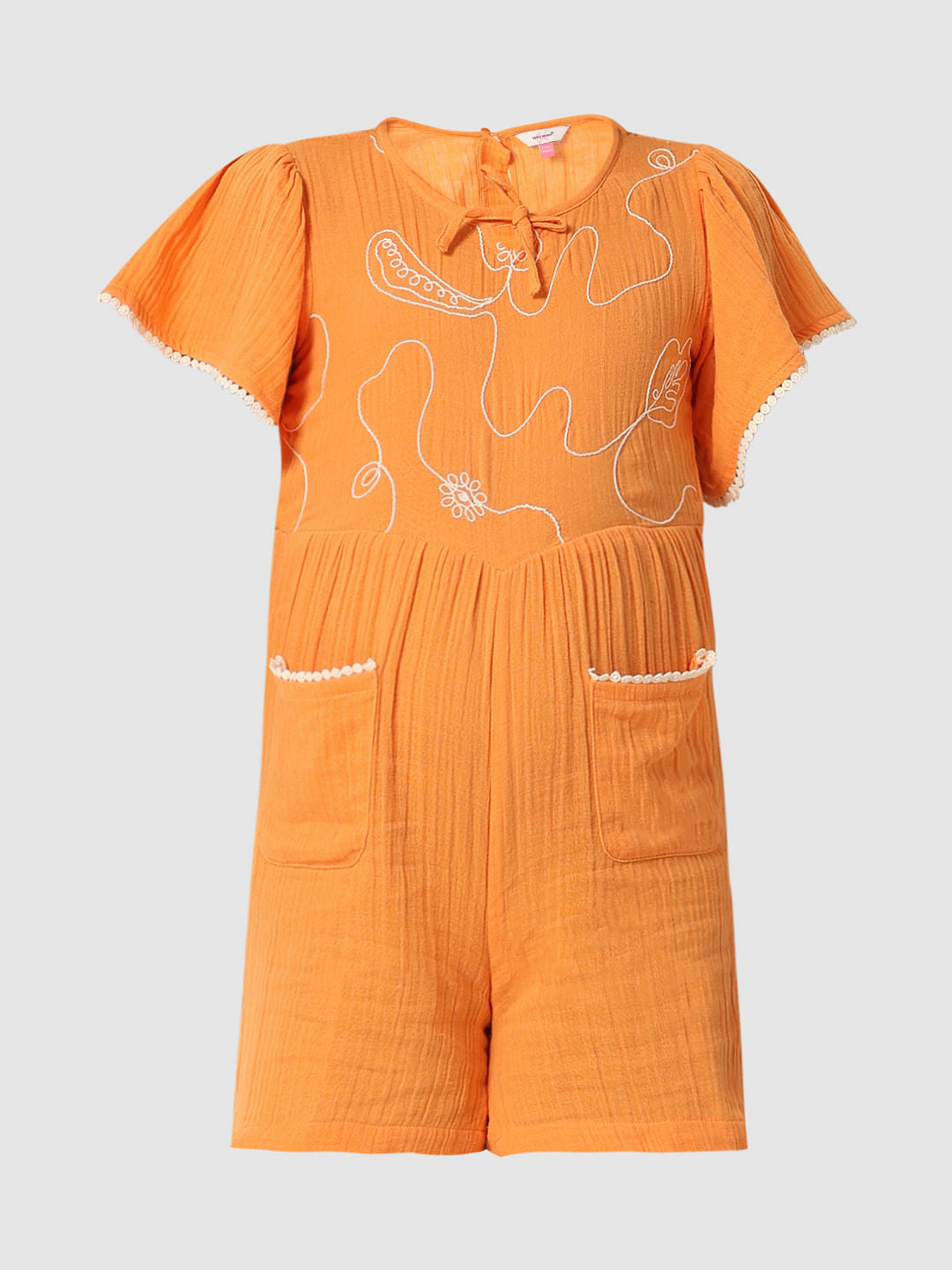 Orange Embroidered Playsuit