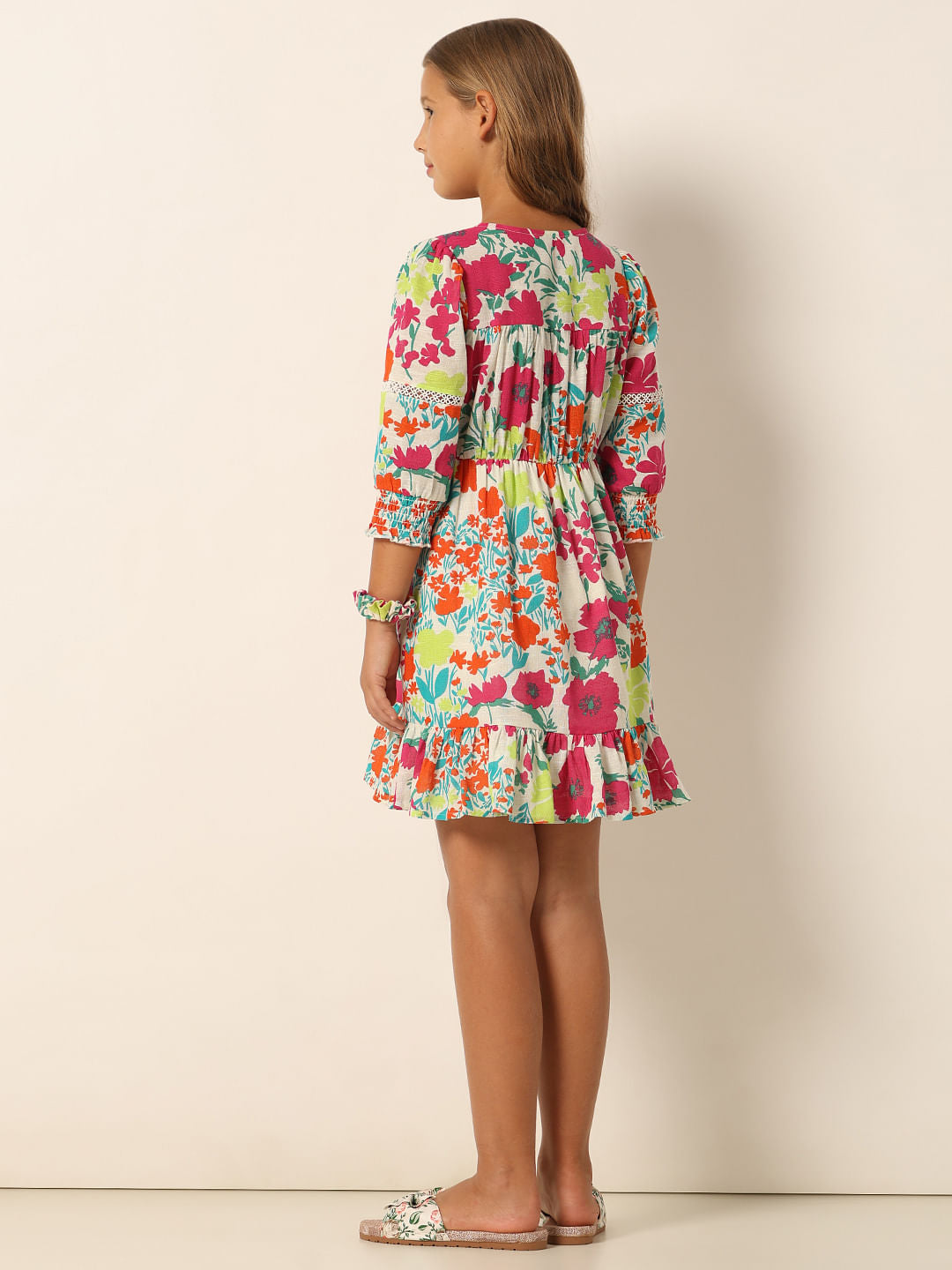 White Floral Print Cotton Dress