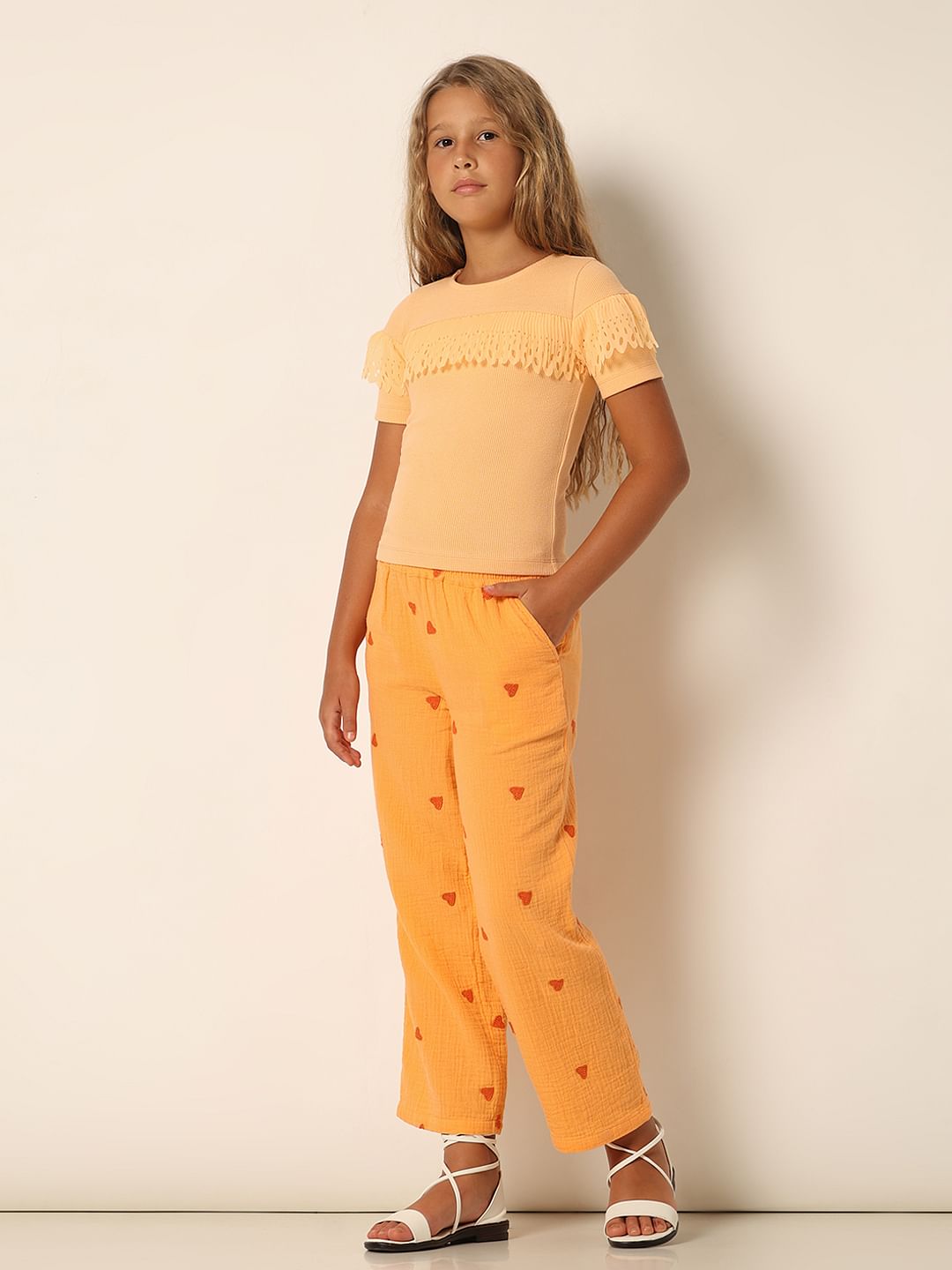 Peach Mesh Detail Ribbed Top