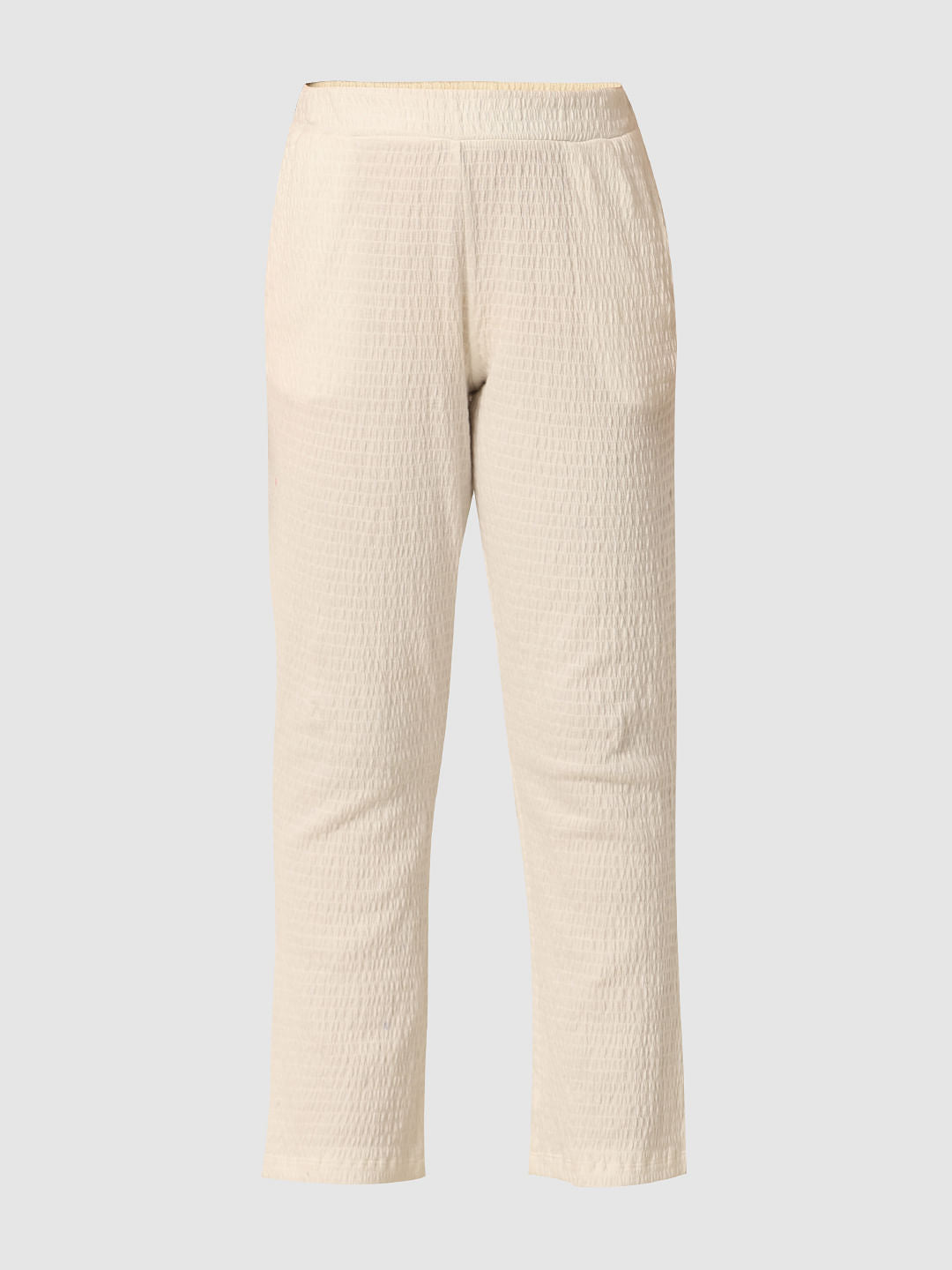 White Textured Bootcut Pants