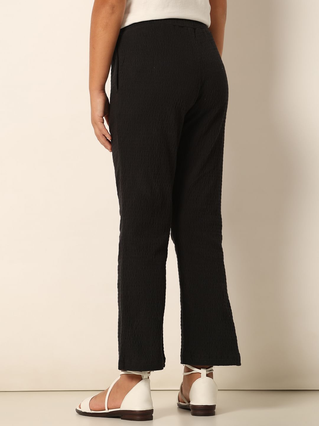 Black Textured Bootcut Pants