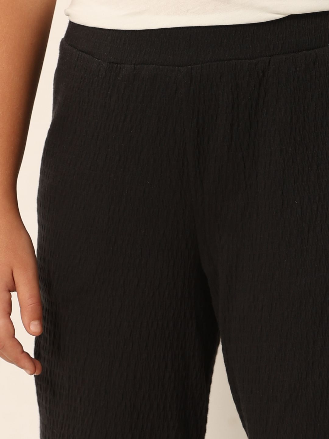 Black Textured Bootcut Pants