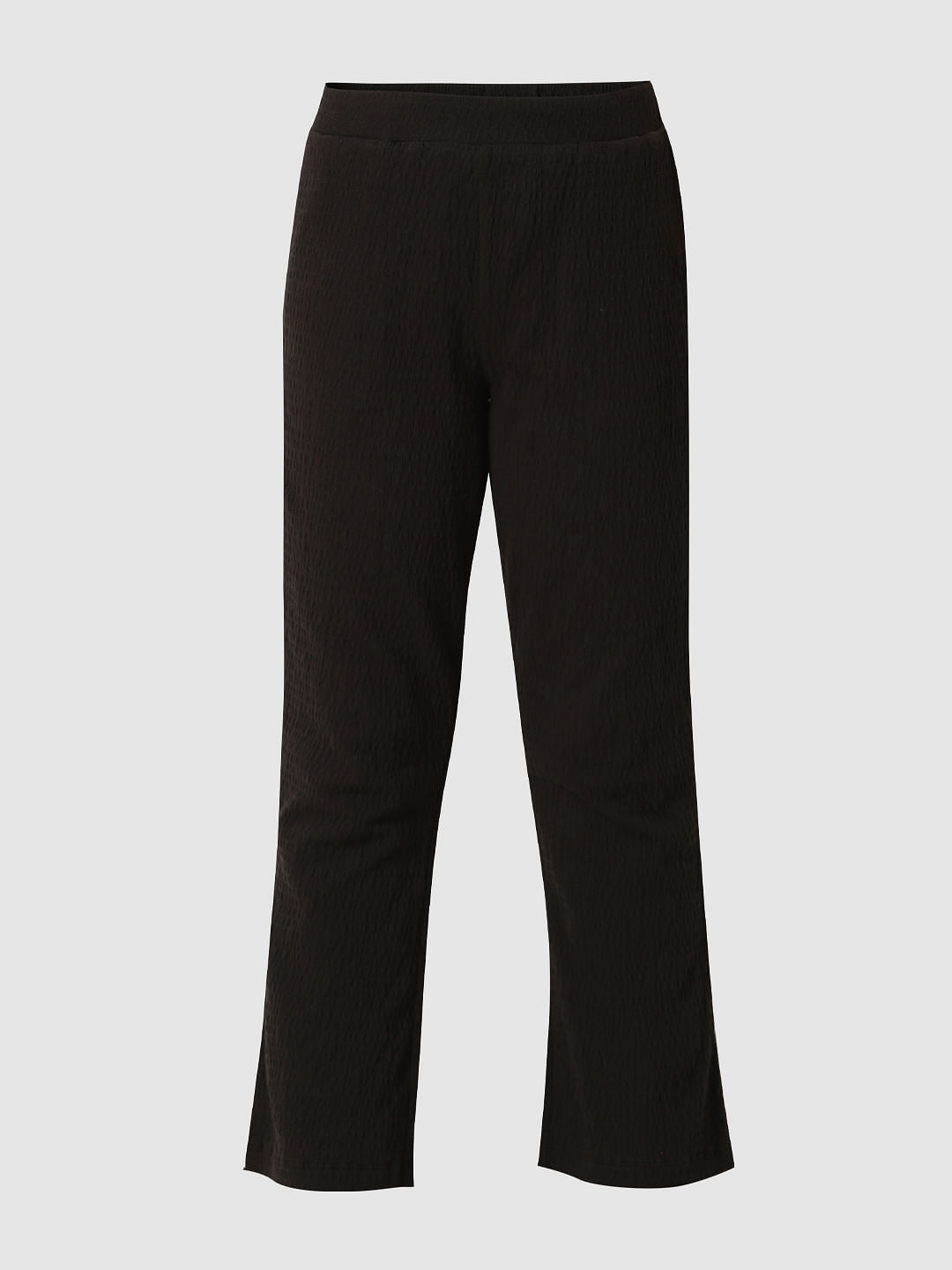 Black Textured Bootcut Pants