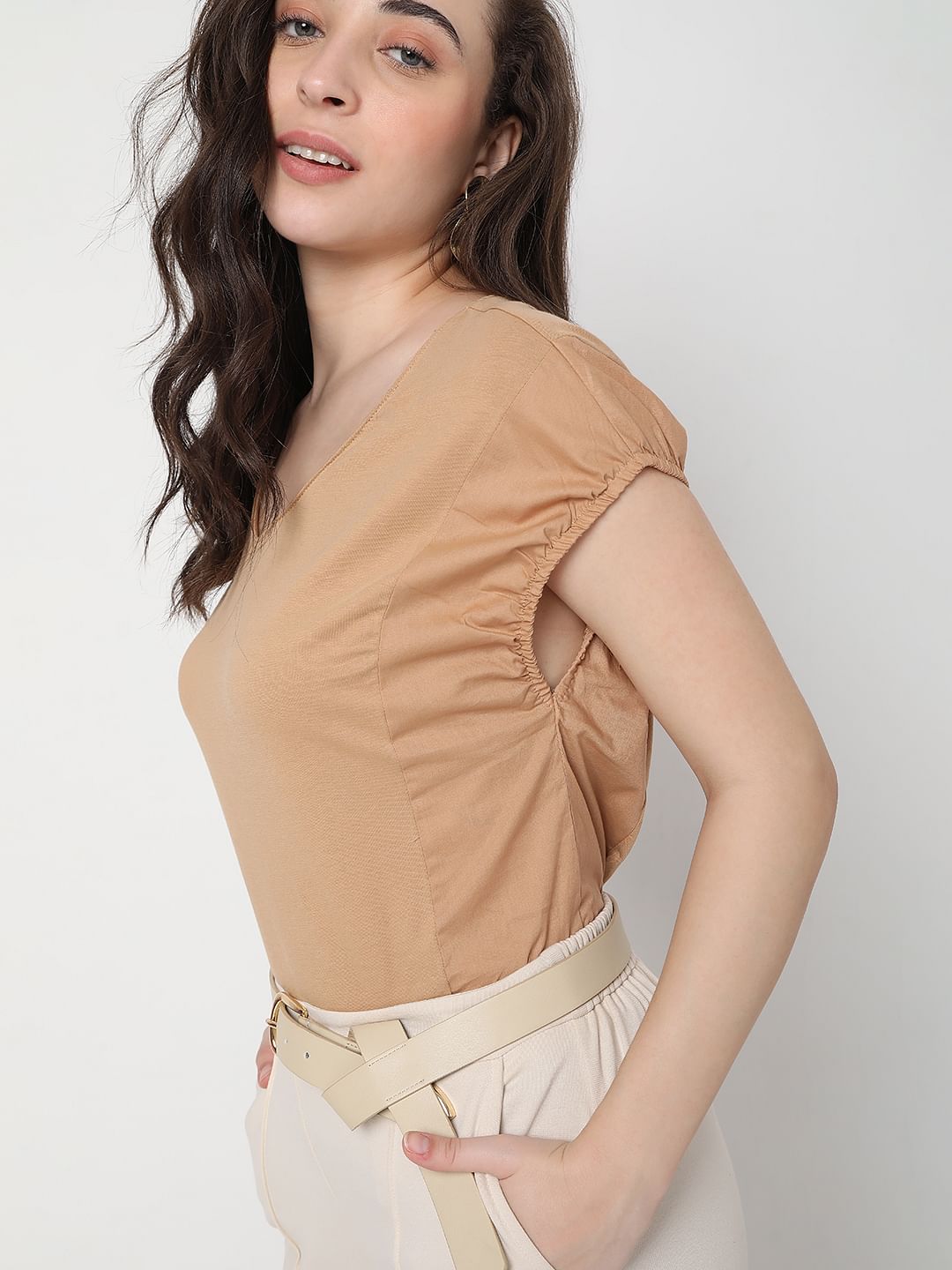 Tan V-Neck Top