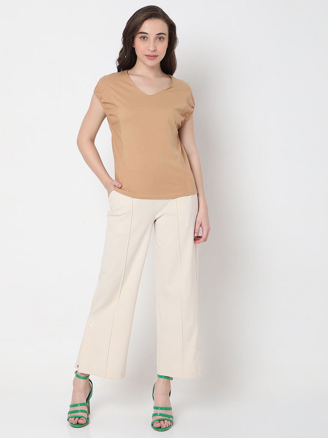 Tan V-Neck Top