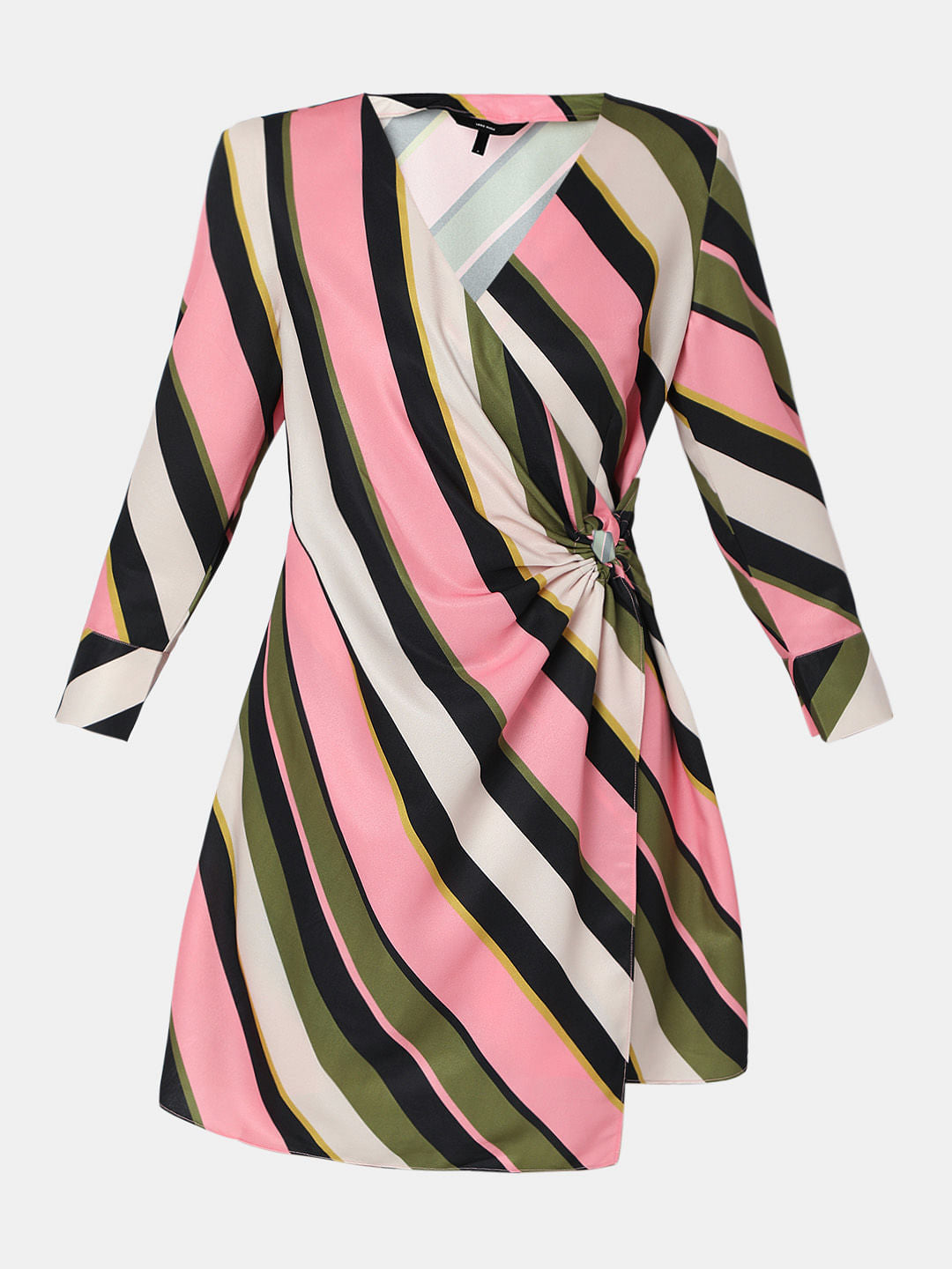 Pink Striped Overlap Mini Dress