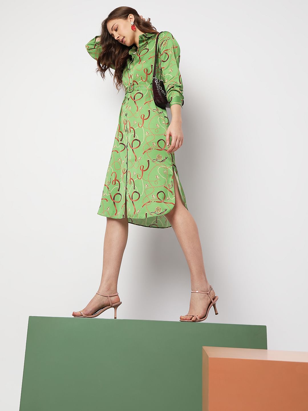 Green Printed Shirt Dress